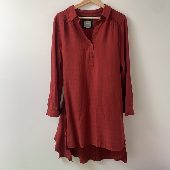 Maeve Anthropologie Bloomsbury Shirt Dress 8 Red Brown Rust Rayon Wrap Tie - Picture 8 of 13